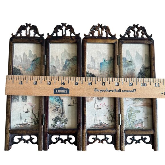 Asian Miniature Folding Screen Table Top Divider Screen Dollhouse Decor 4 Panel - Picture 7 of 16